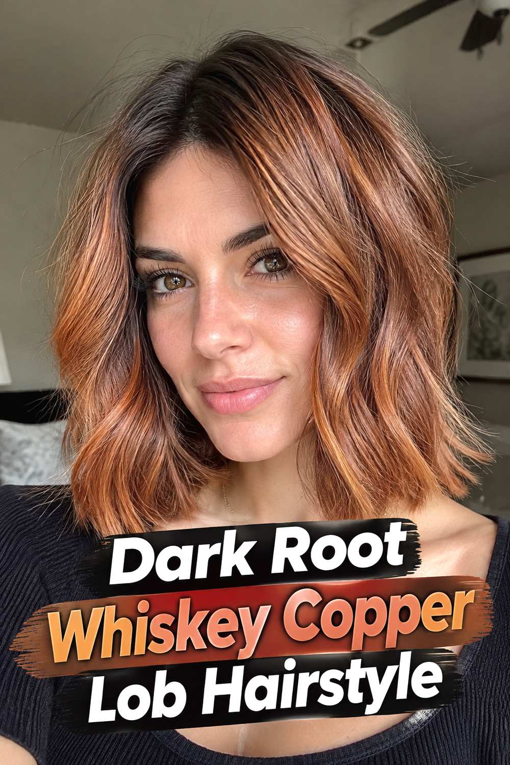 3. Dark Root Whiskey Copper Lob Hairstyle