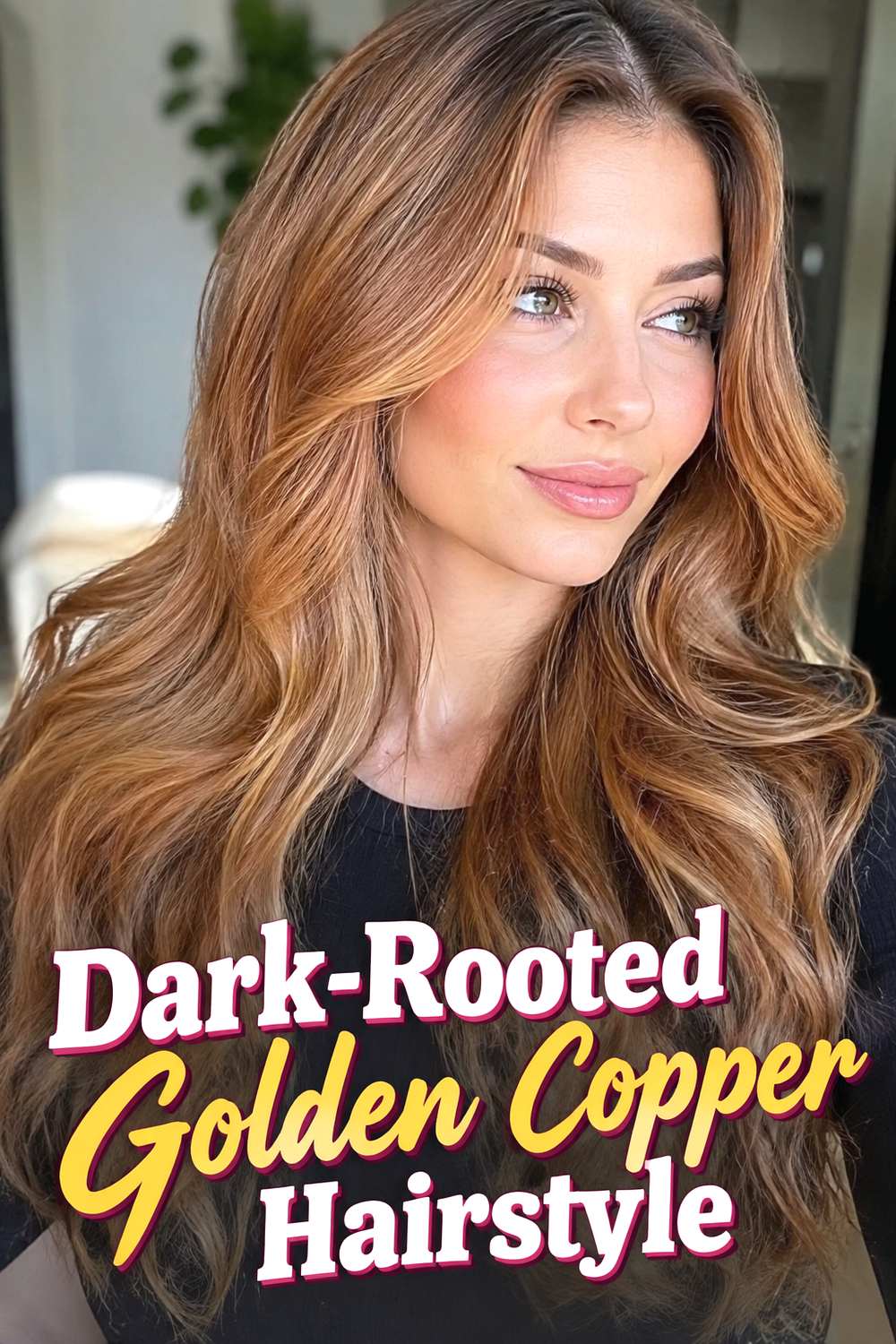 Dark-Rooted Golden Copper Hairstyle