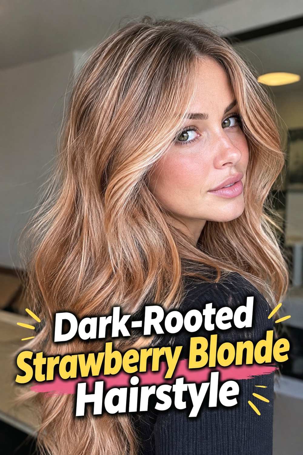 7. Dark Rooted Strawberry Blonde Hairstyle