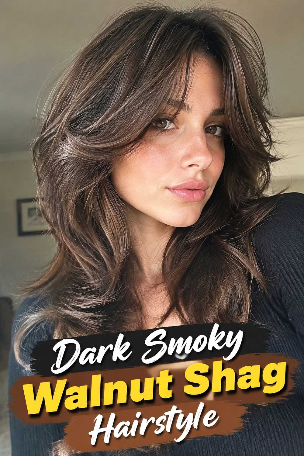 16. Dark Smoky Walnut Shag Hairstyle