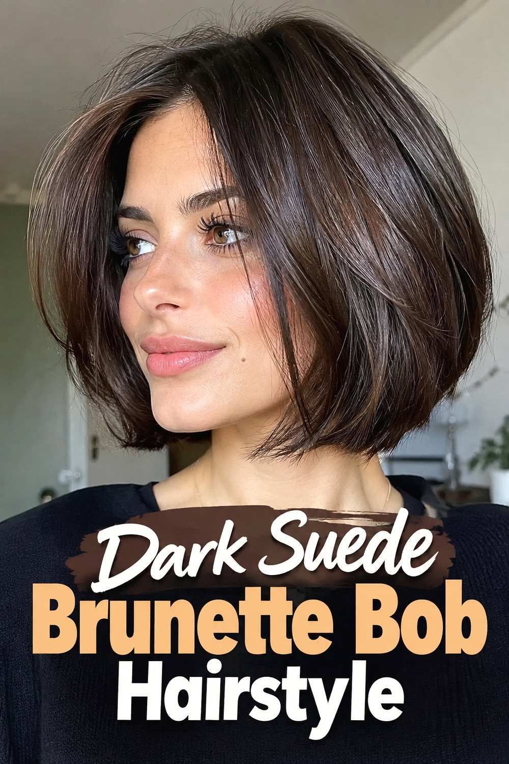 16. Dark Suede Brunette Bob Hairstyle