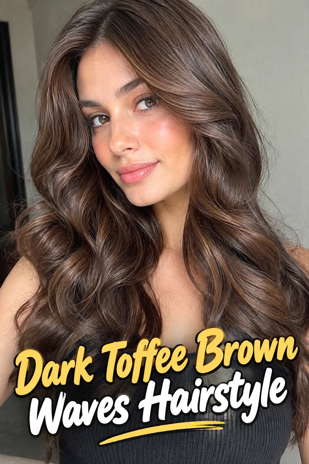 Dark Toffee Brown Waves Hairstyle