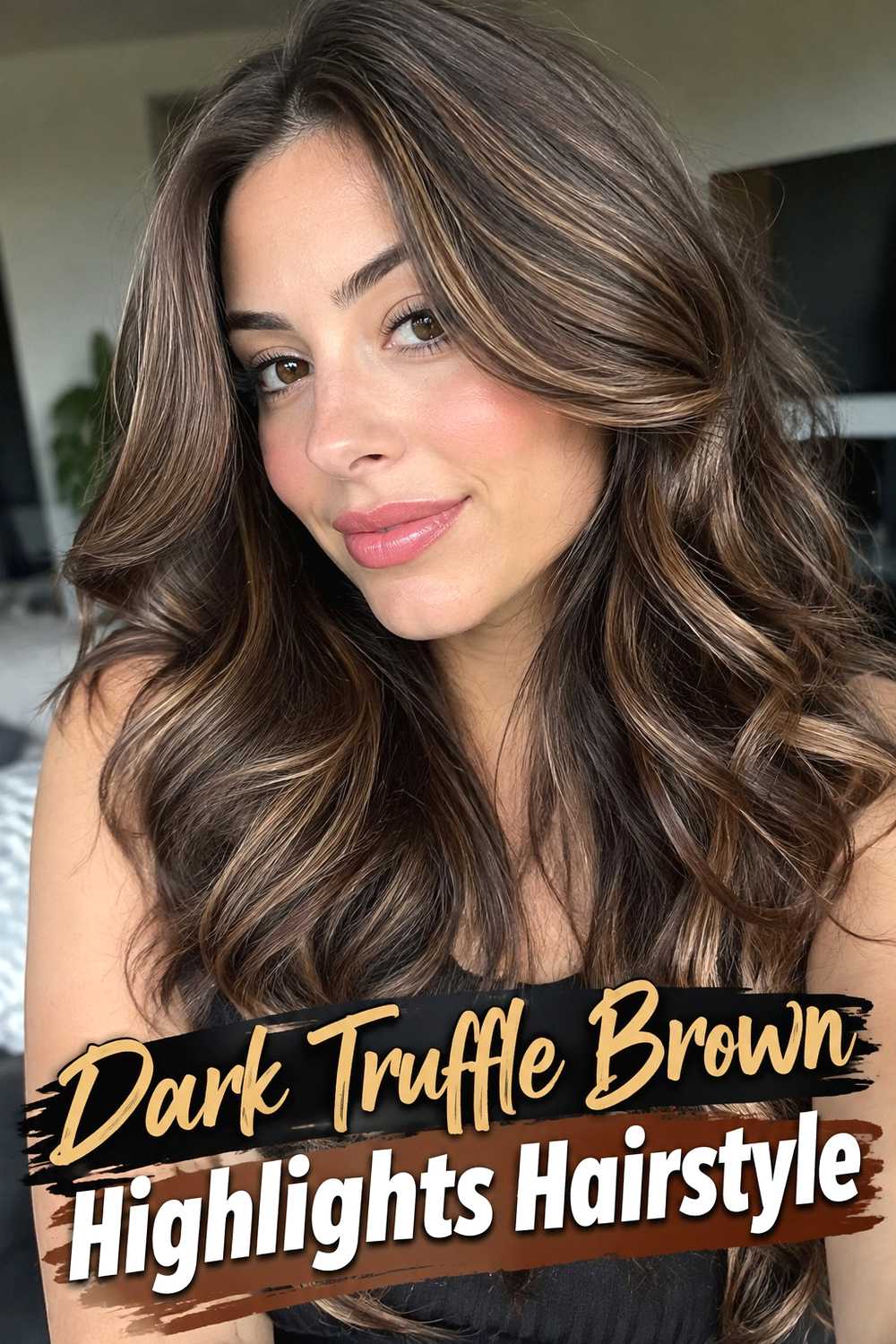 8. Dark Truffle Brown Highlights Hairstyle