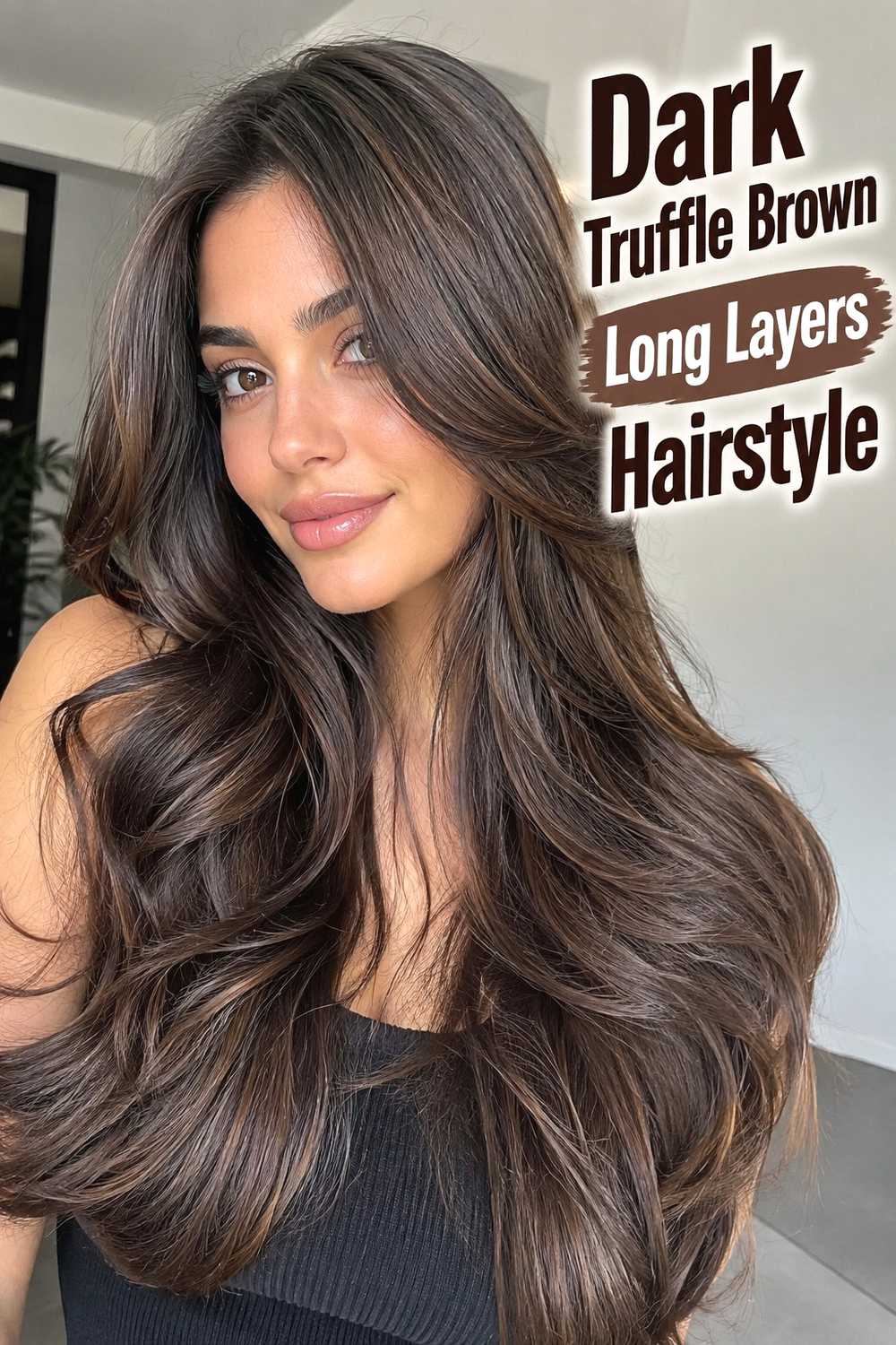 14. Dark Truffle Brown Long Layers Hairstyle
