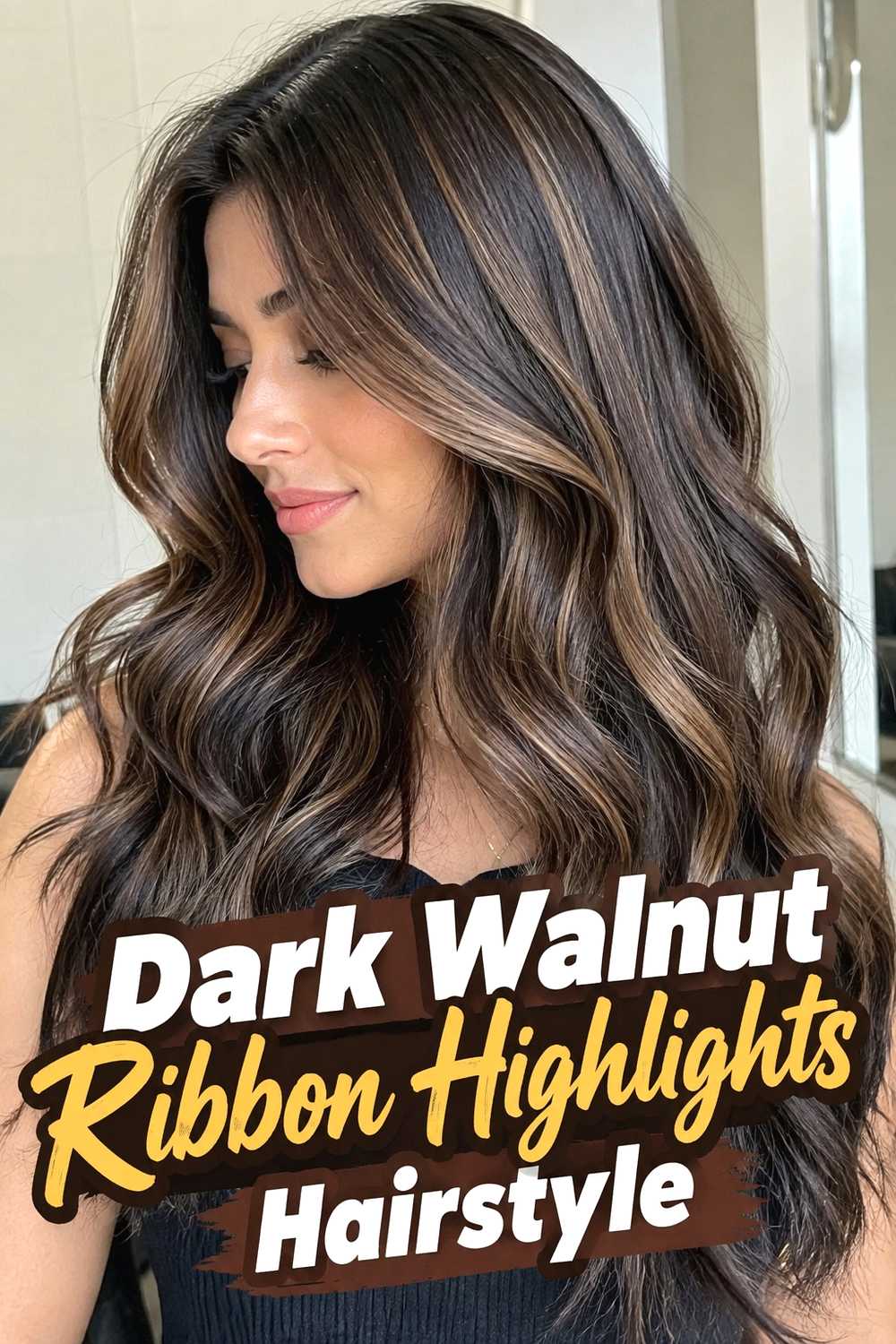 13. Dark Walnut Ribbon Highlights Hairstyle