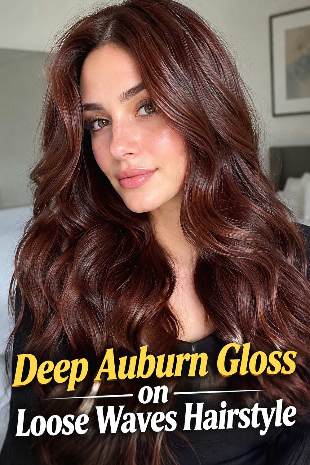 Deep Auburn Gloss on Loose Waves Hairstyle