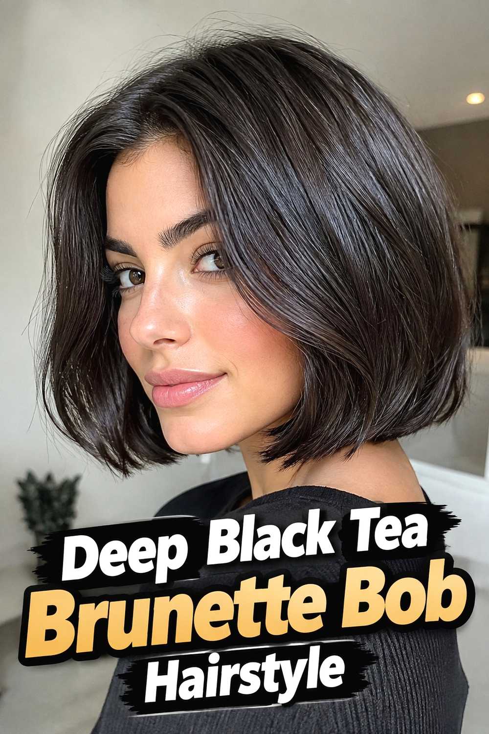 6. Deep Black Tea Brunette Bob Hairstyle