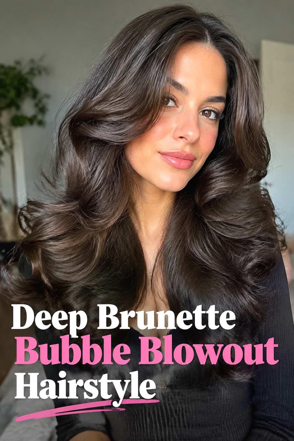 Deep Brunette Bubble Blowout Hairstyle