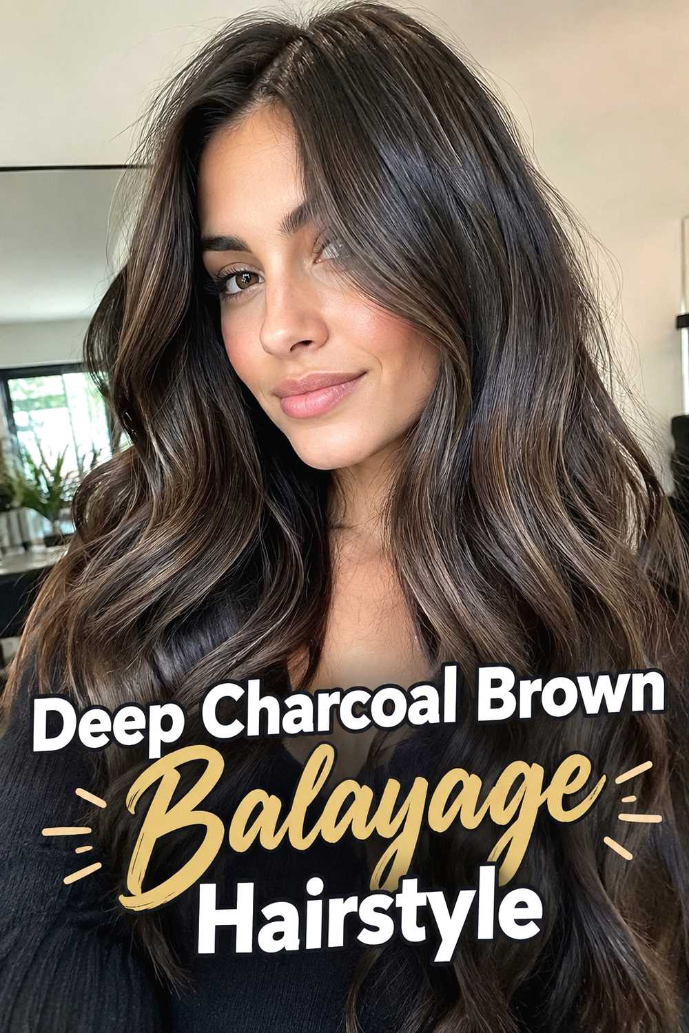 1. Deep Charcoal Brown Balayage Hairstyle