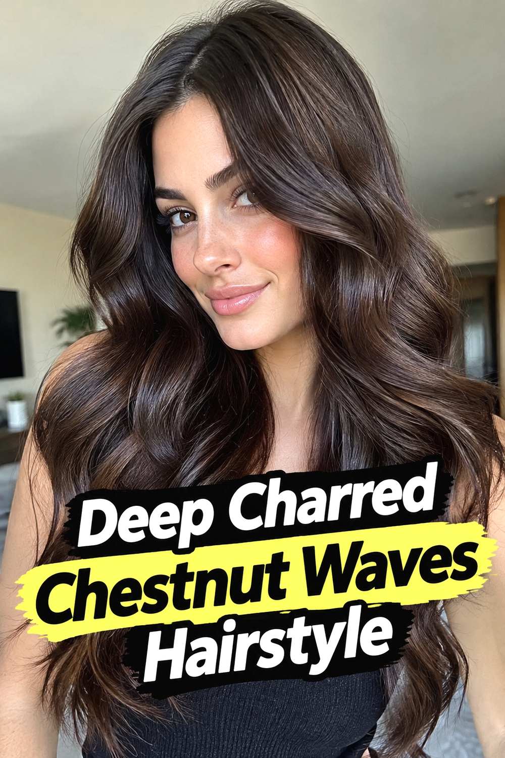 Deep Charred Chestnut Waves Hairstyle