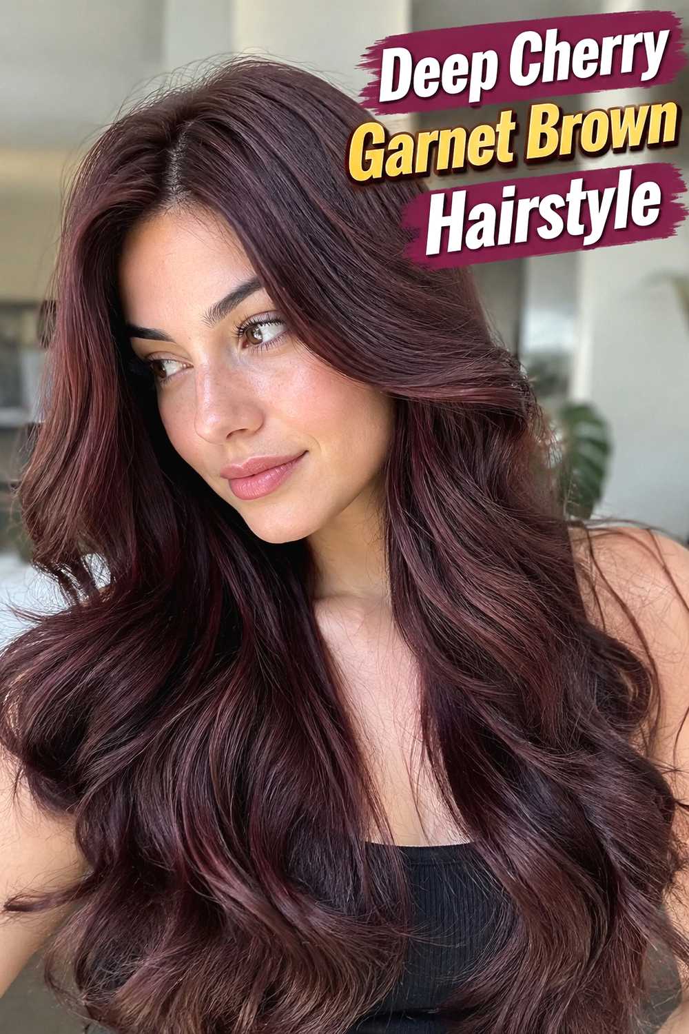 2. Deep Cherry Garnet Brown Hairstyle
