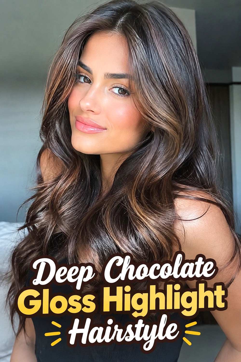 12. Deep Chocolate Gloss Highlight Hairstyle