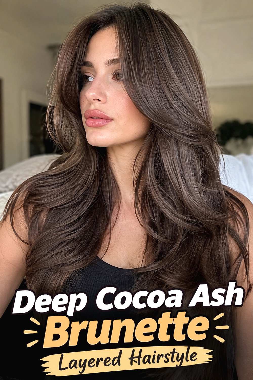 5. Deep Cocoa Ash Brunette Layered Hairstyle