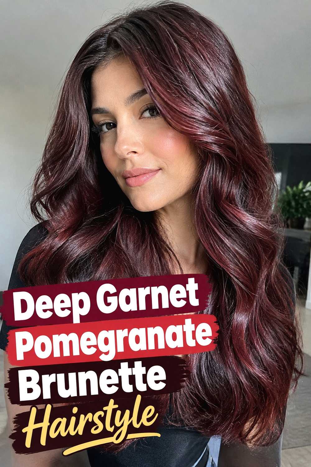 2. Deep Garnet Pomegranate Brunette Hairstyle