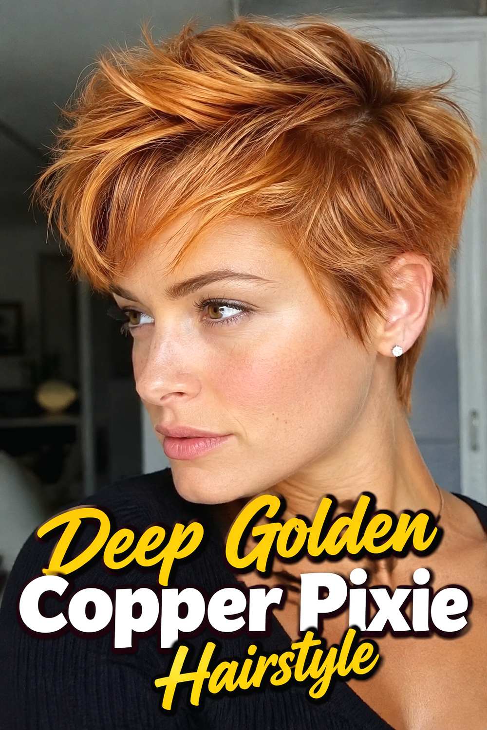 Deep Golden Copper Pixie Hairstyle