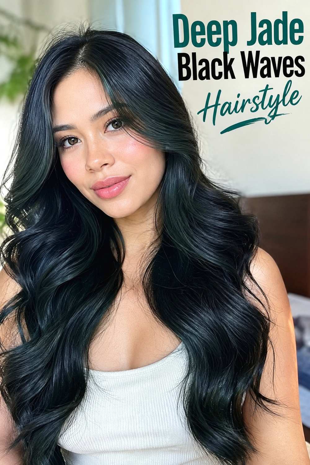 2. Deep Jade Black Waves Hairstyle