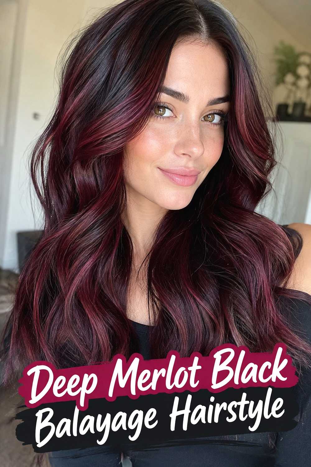 1. Deep Merlot Black Balayage Hairstyle