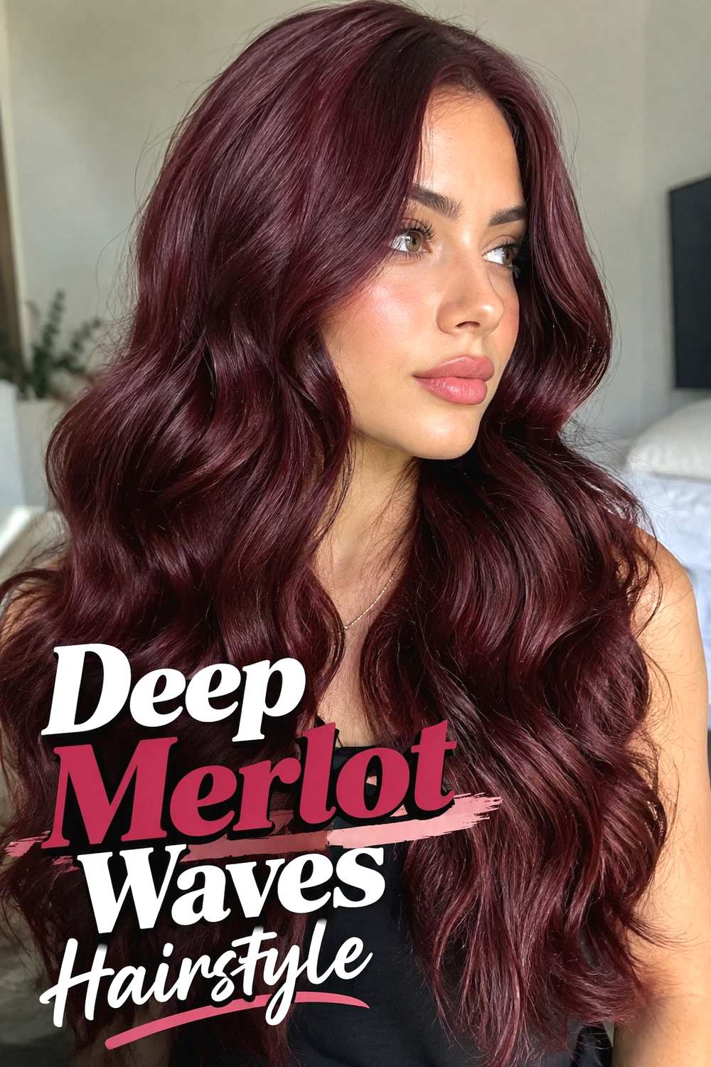 Deep Merlot Waves Hairstyle