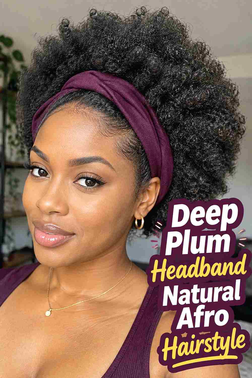 7. Deep Plum Headband Natural Afro Hairstyle