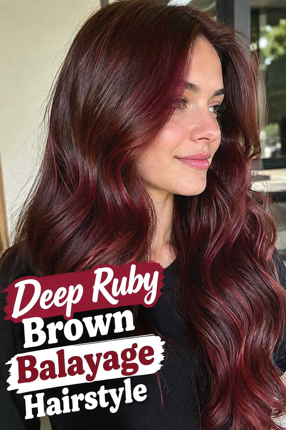 1. Deep Ruby Brown Balayage Hairstyle