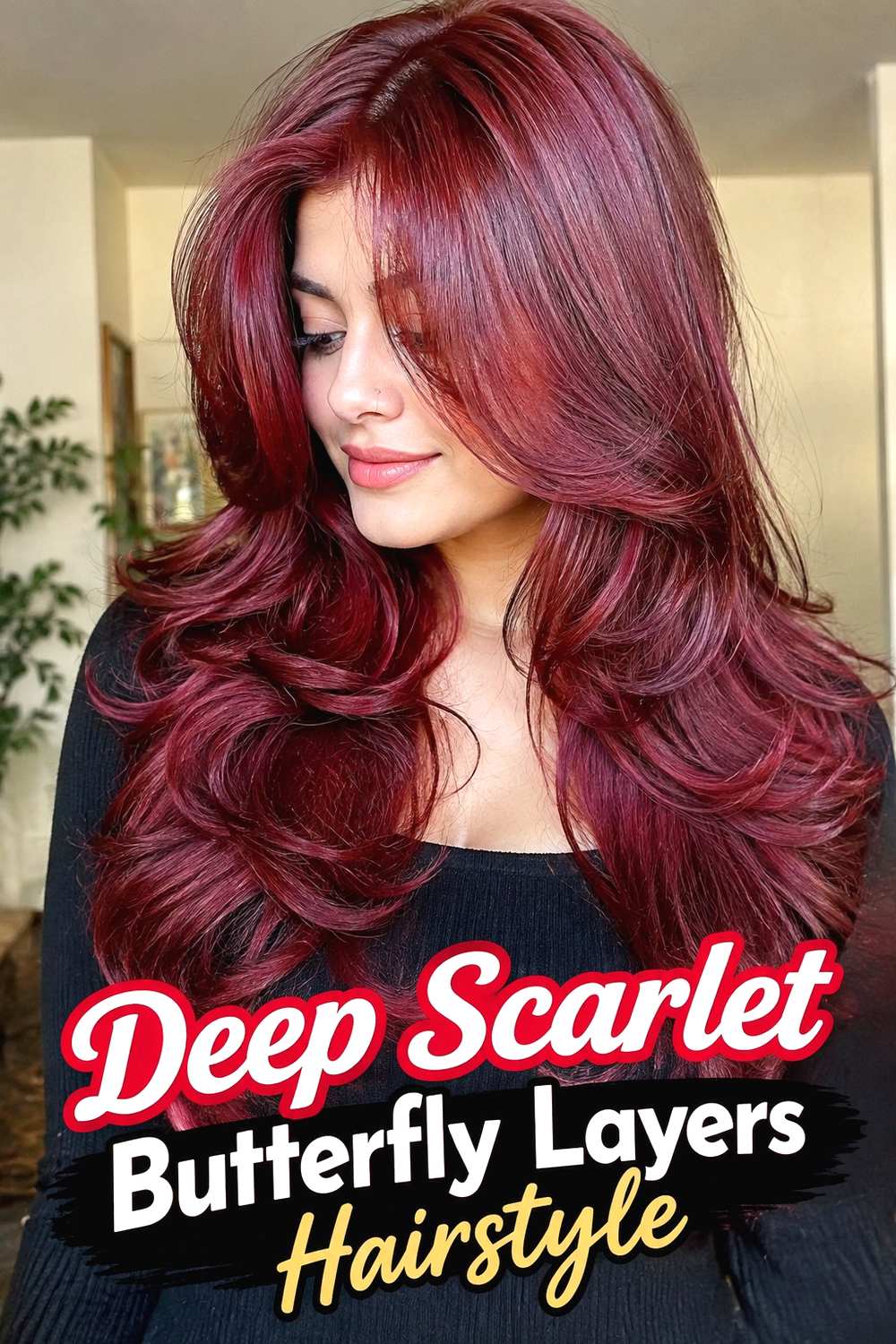 2. Deep Scarlet Butterfly Layers Hairstyle