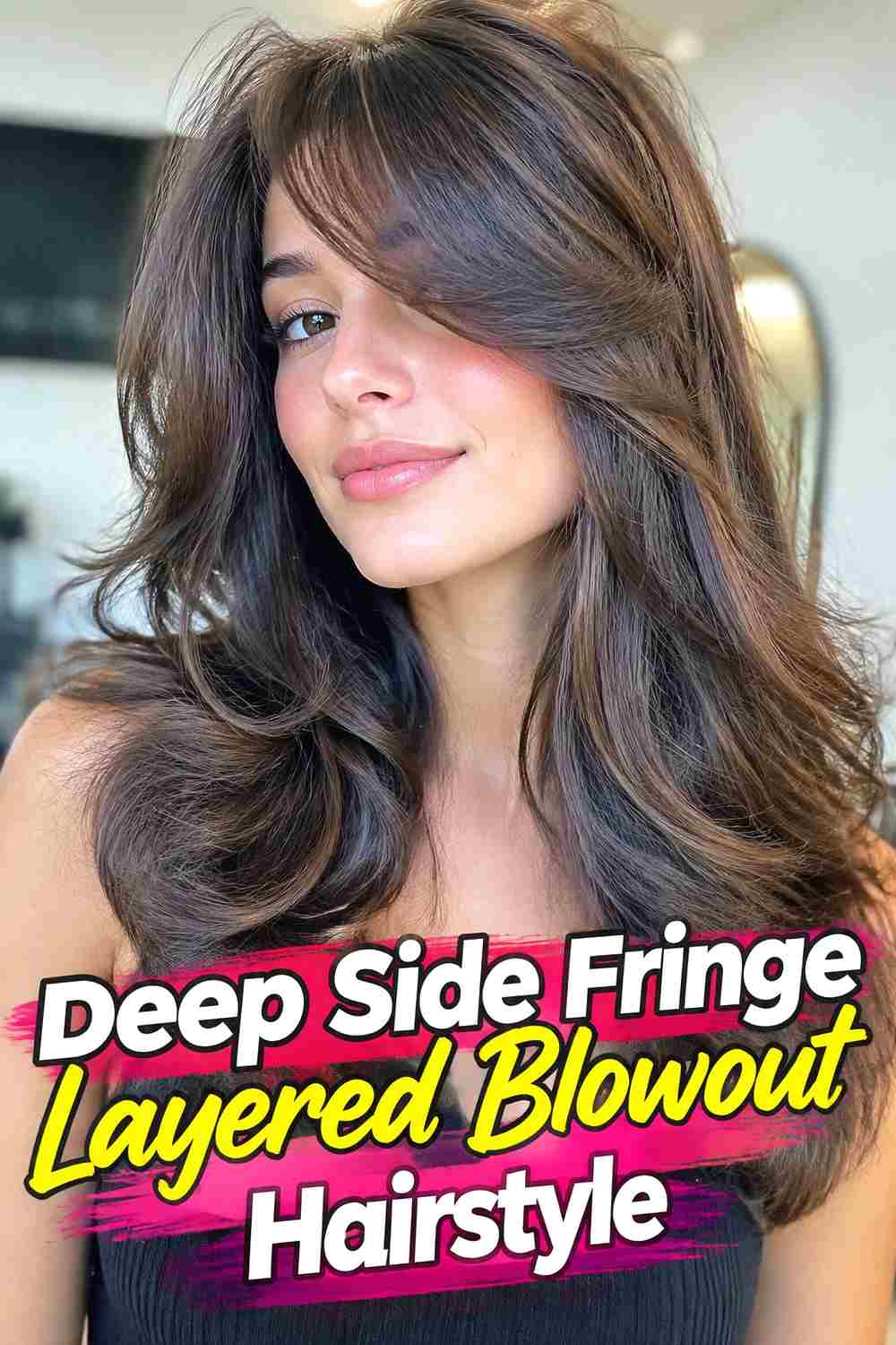 1. Deep Side Fringe Layered Blowout Hairstyle