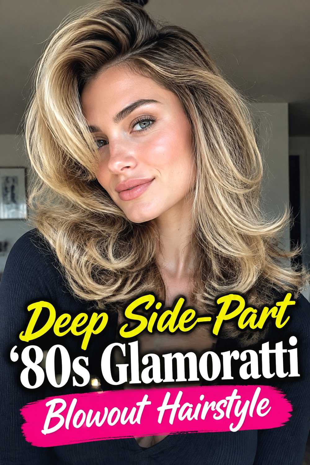 2. Deep Side Part 80s Glamoratti Blowout Hairstyle