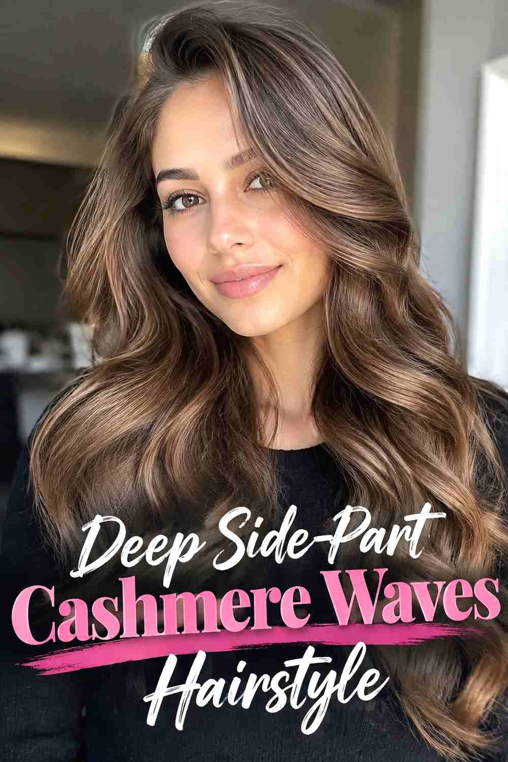 3. Deep Side Part Cashmere Waves Hairstyle