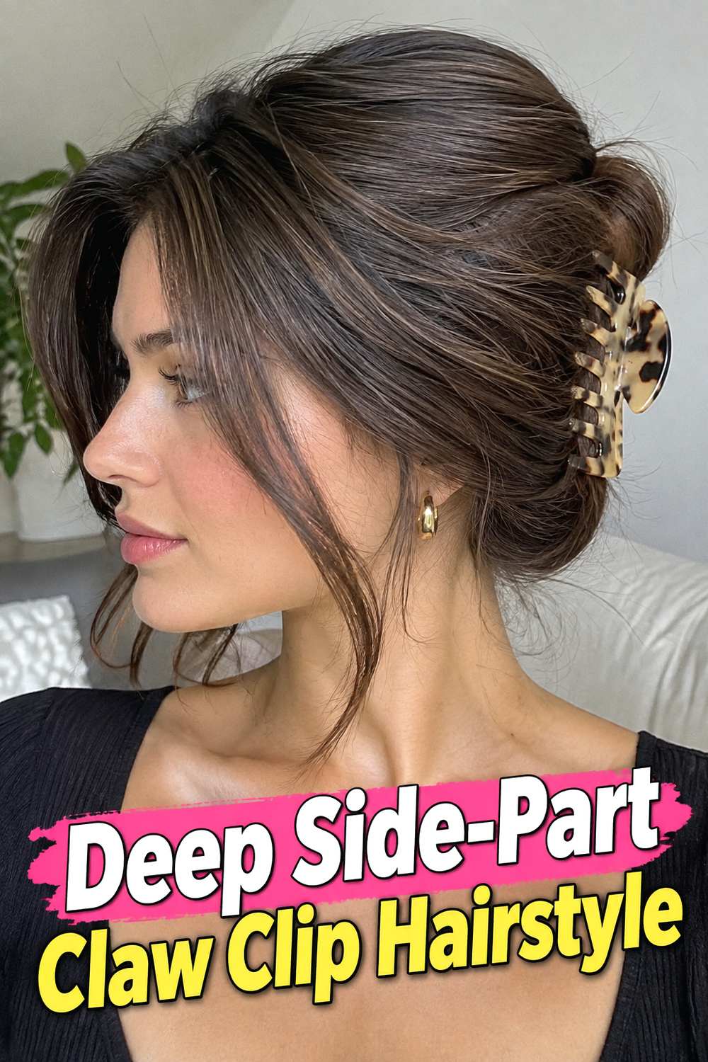 Deep Side-Part Claw Clip Hairstyle
