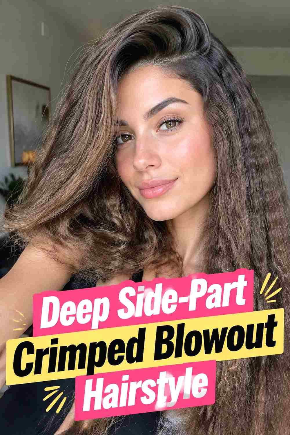 3. Deep Side Part Crimped Blowout Hairstyle