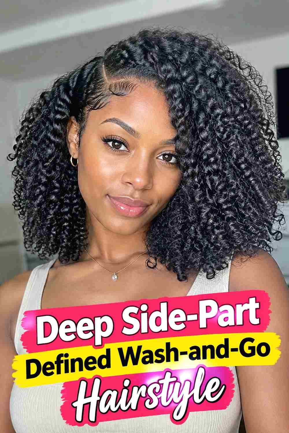 1. Deep Side Part Defined Wash And Go Hairstyle