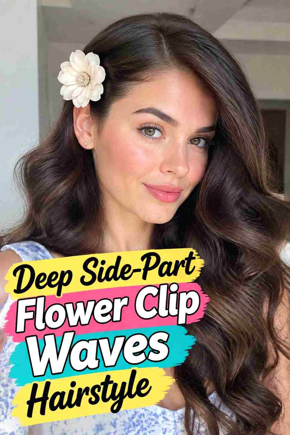 3. Deep Side Part Flower Clip Waves Hairstyle