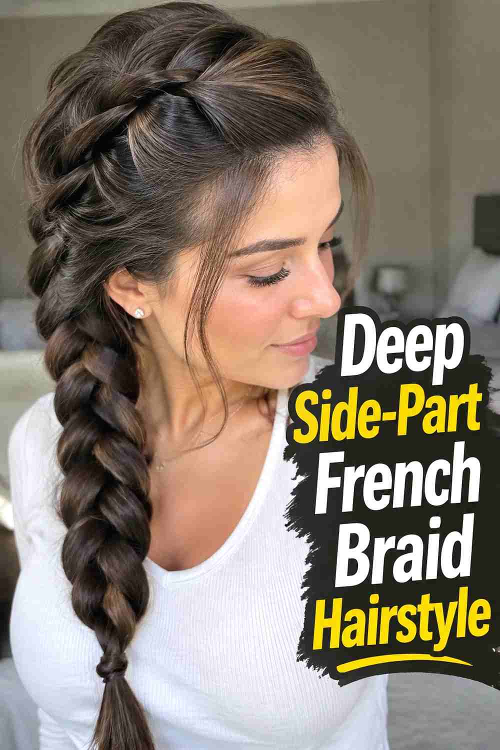 6. Deep Side Part French Braid Hairstyle