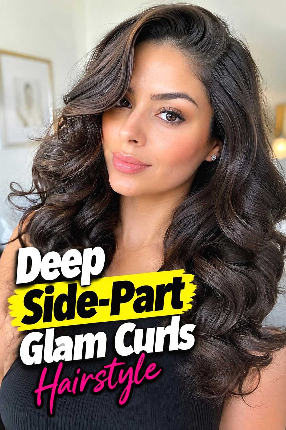 8. Deep Side Part Glam Curls Hairstyle
