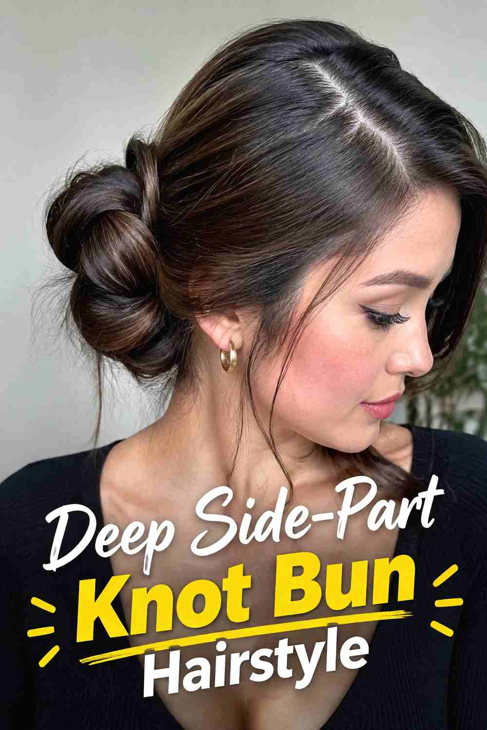 4. Deep Side Part Knot Bun Hairstyle