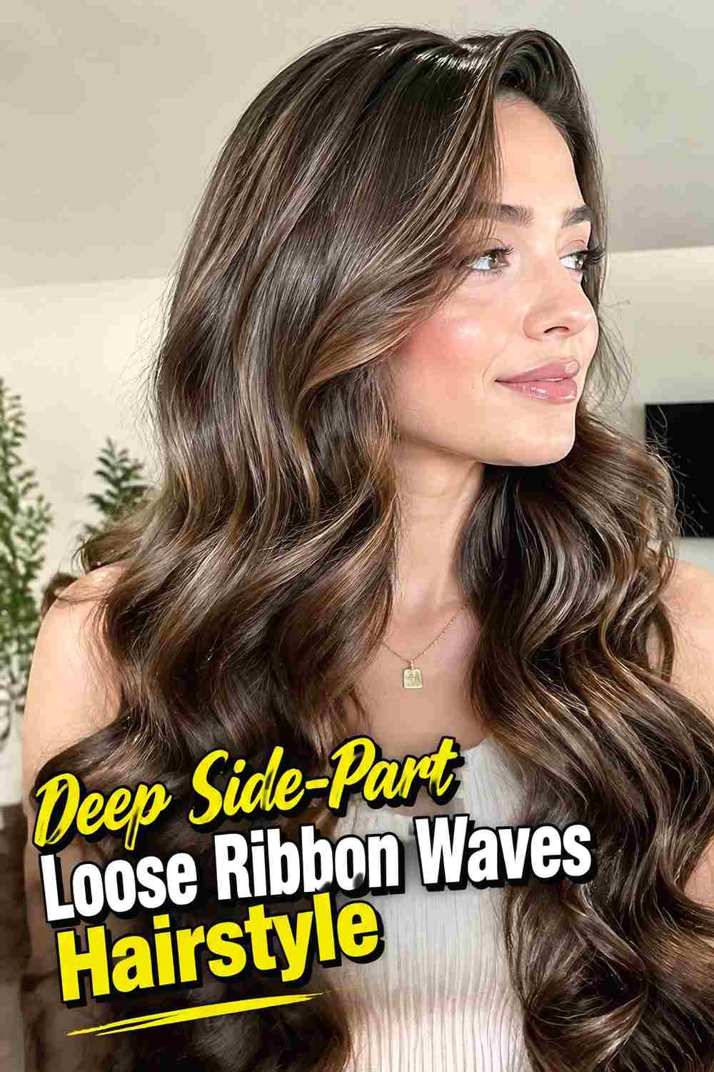 3. Deep Side Part Loose Ribbon Waves Hairstyle