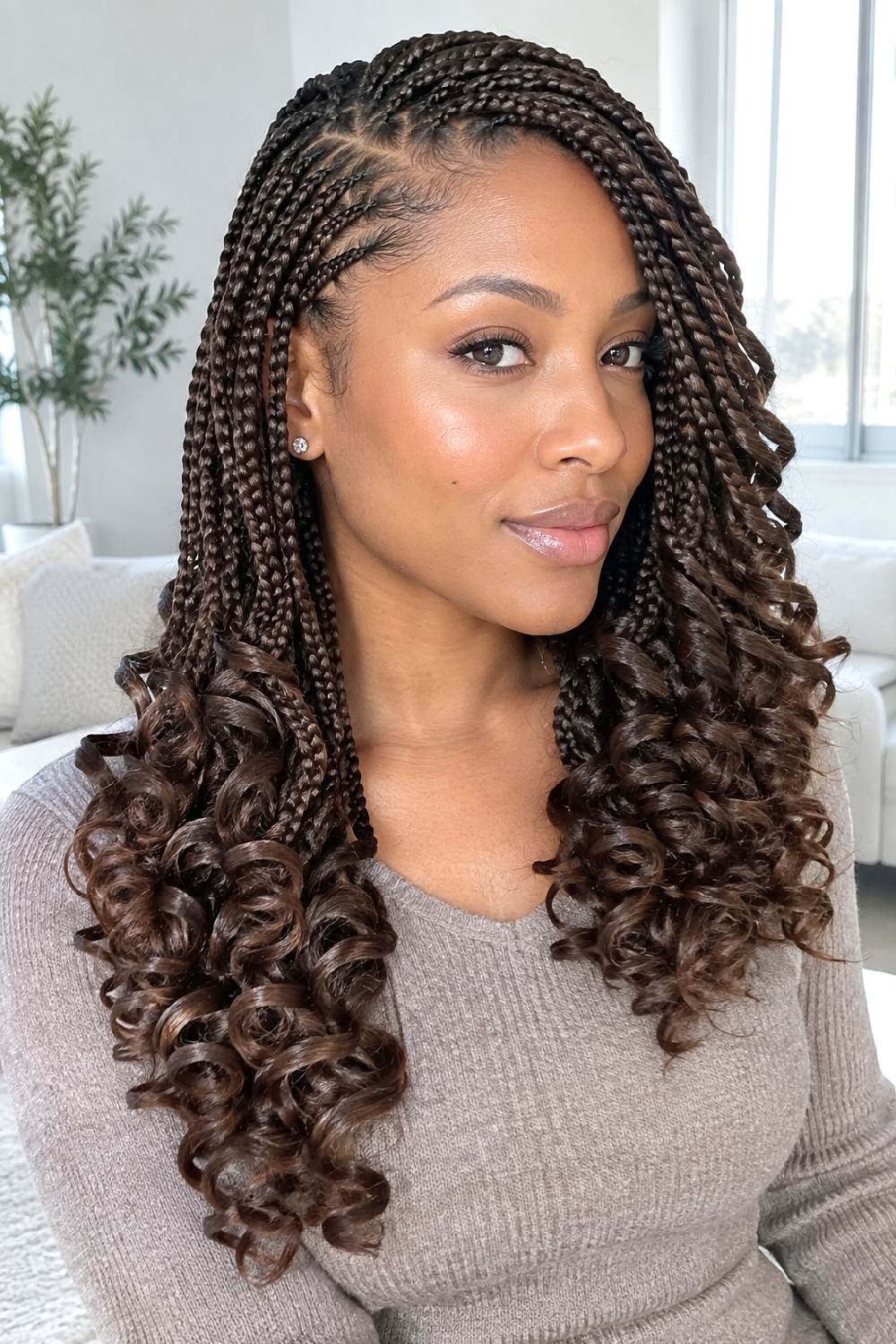 Deep Side-Part Milano Curls Braid Hairstyle
