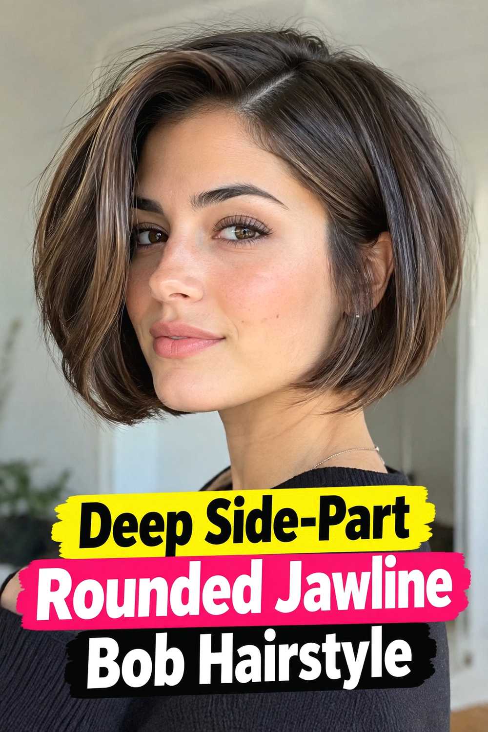 16. Deep Side Part Rounded Jawline Bob Hairstyle