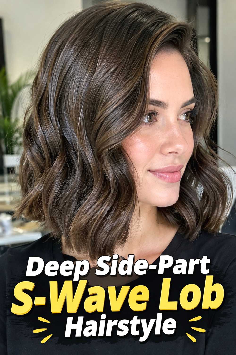 2. Deep Side Part S Wave Lob Hairstyle
