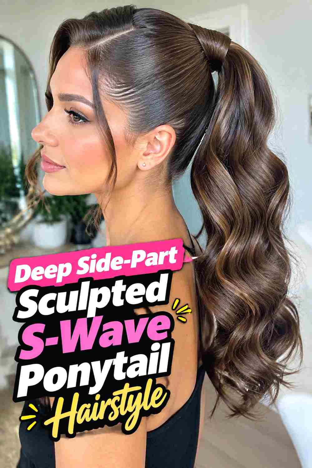 3. Deep Side Part Sculpted S Wave Ponytail Hairstyle