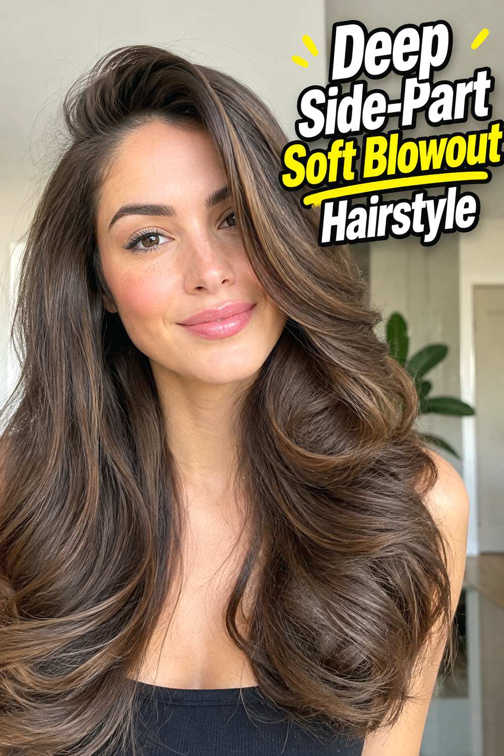 Deep Side-Part Soft Blowout Hairstyle