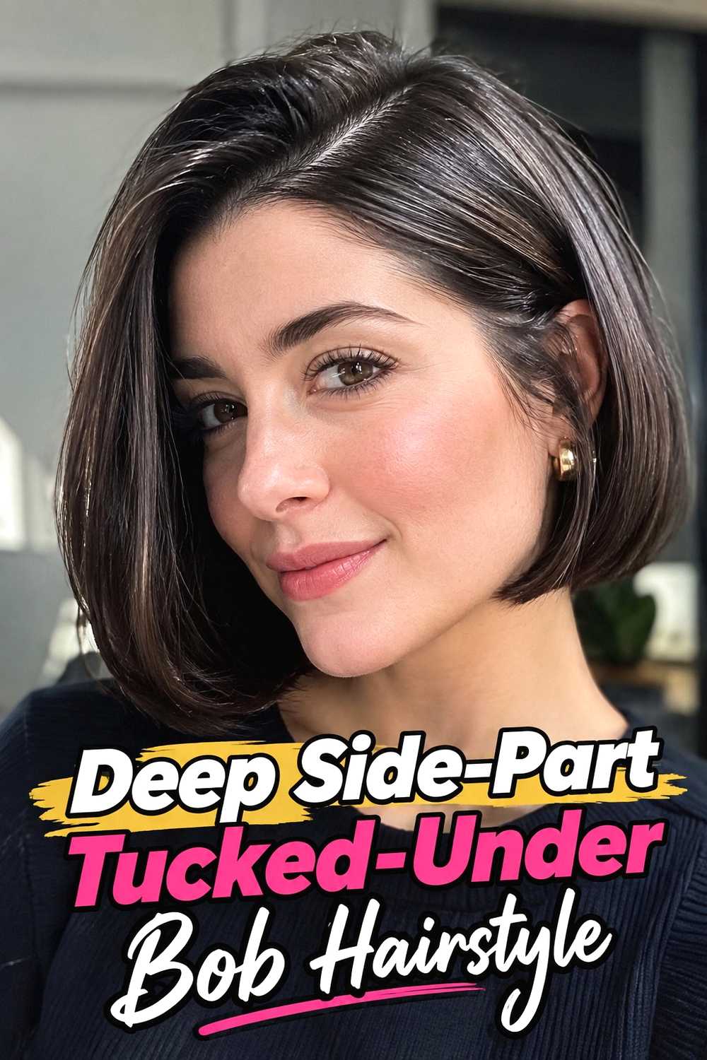 11. Deep Side Part Tucked Under Bob Hairstyle