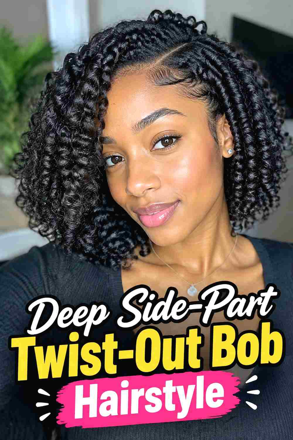 2. Deep Side Part Twist Out Bob Hairstyle