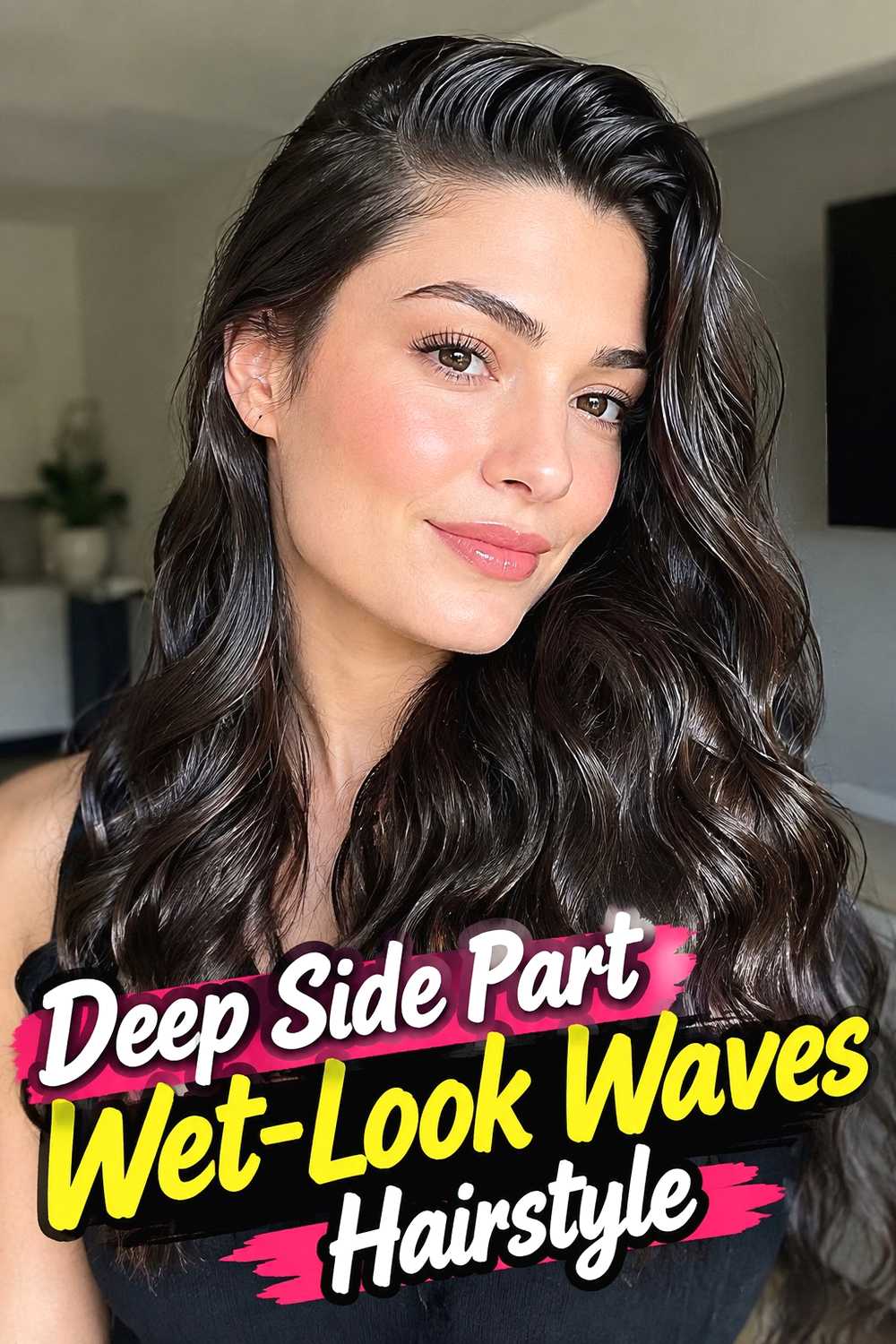1. Deep Side Part Wet Look Waves Hairstyle