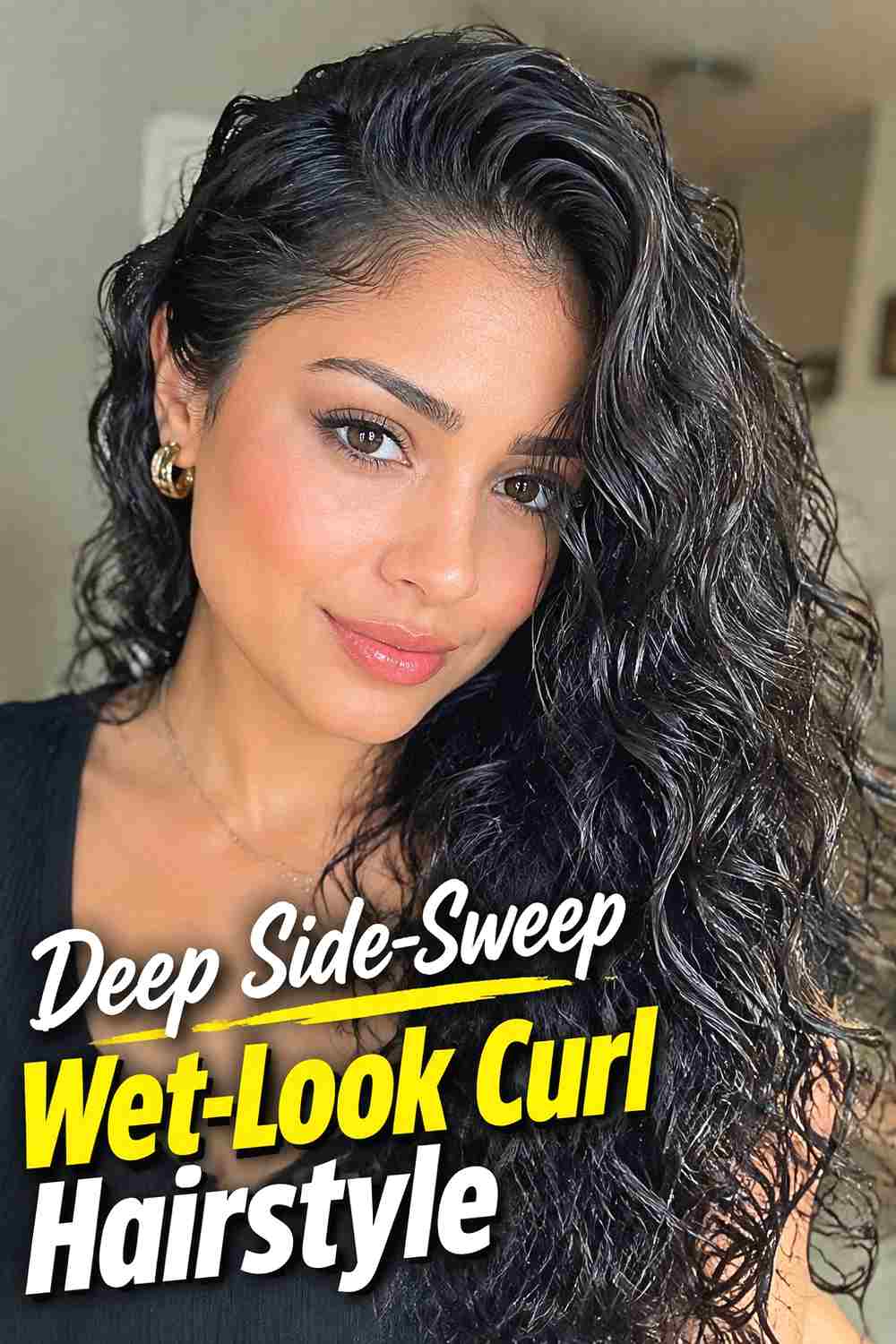 5. Deep Side Sweep Wet Look Curl Hairstyle