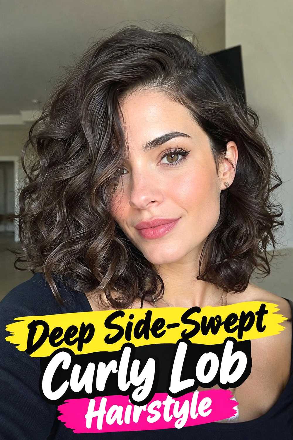 14. Deep Side Swept Curly Lob Hairstyle