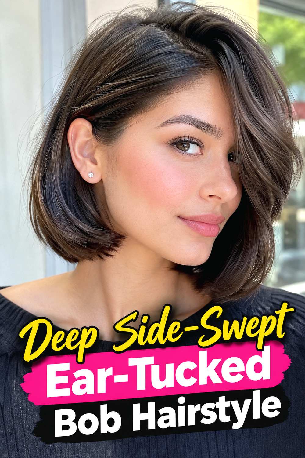 11. Deep Side Swept Ear Tucked Bob Hairstyle