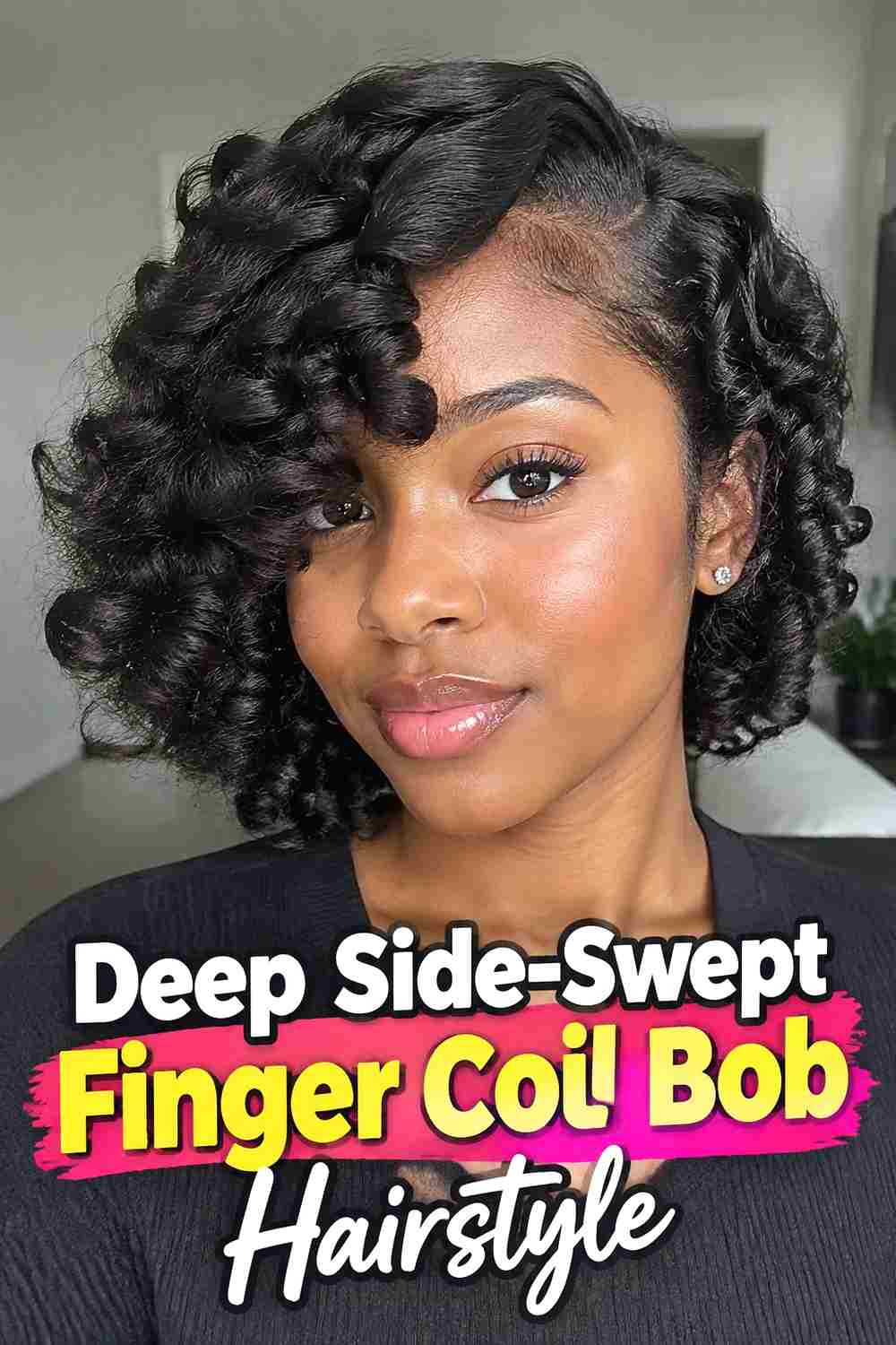 16. Deep Side Swept Finger Coil Bob Hairstyle