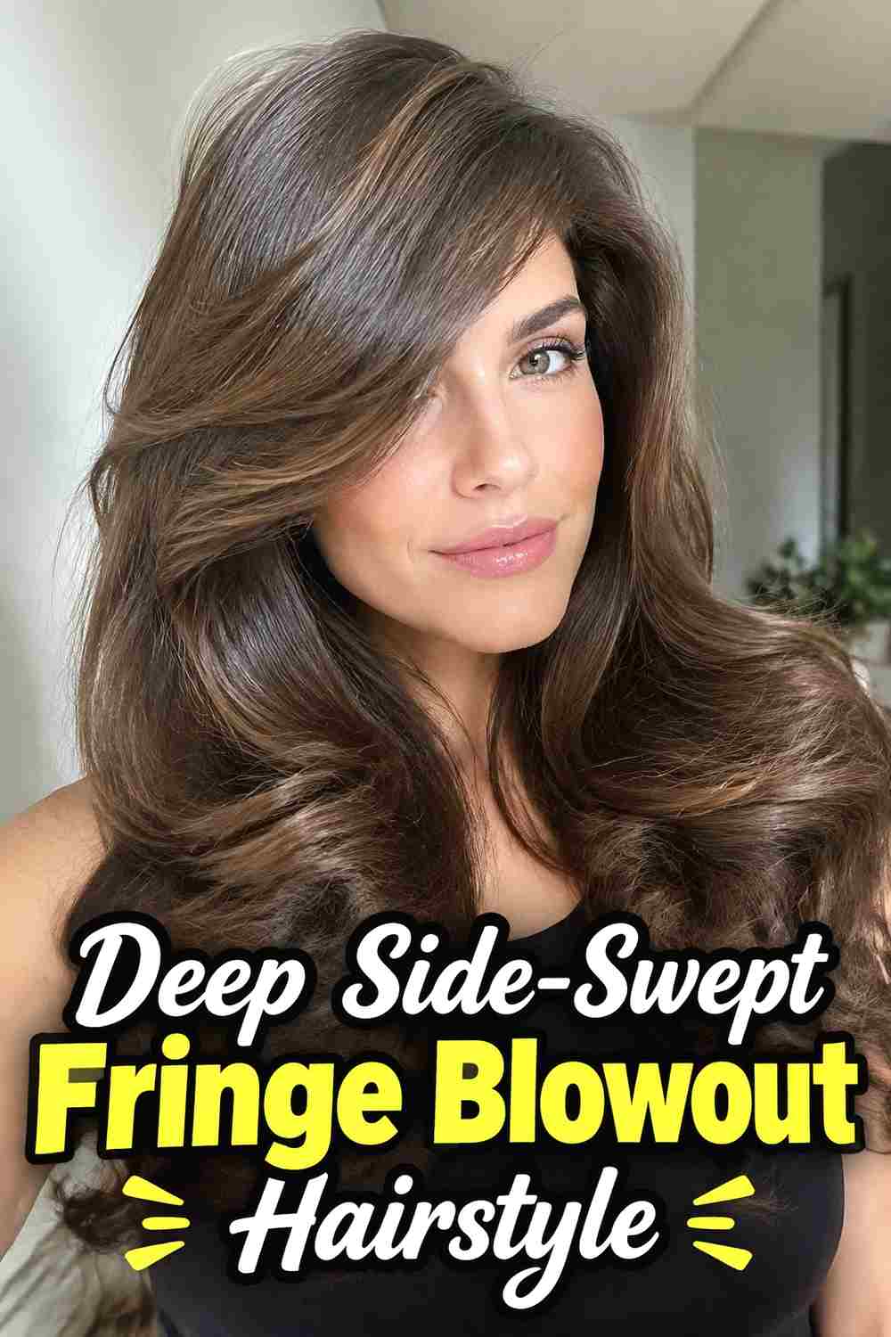 1. Deep Side Swept Fringe Blowout Hairstyle