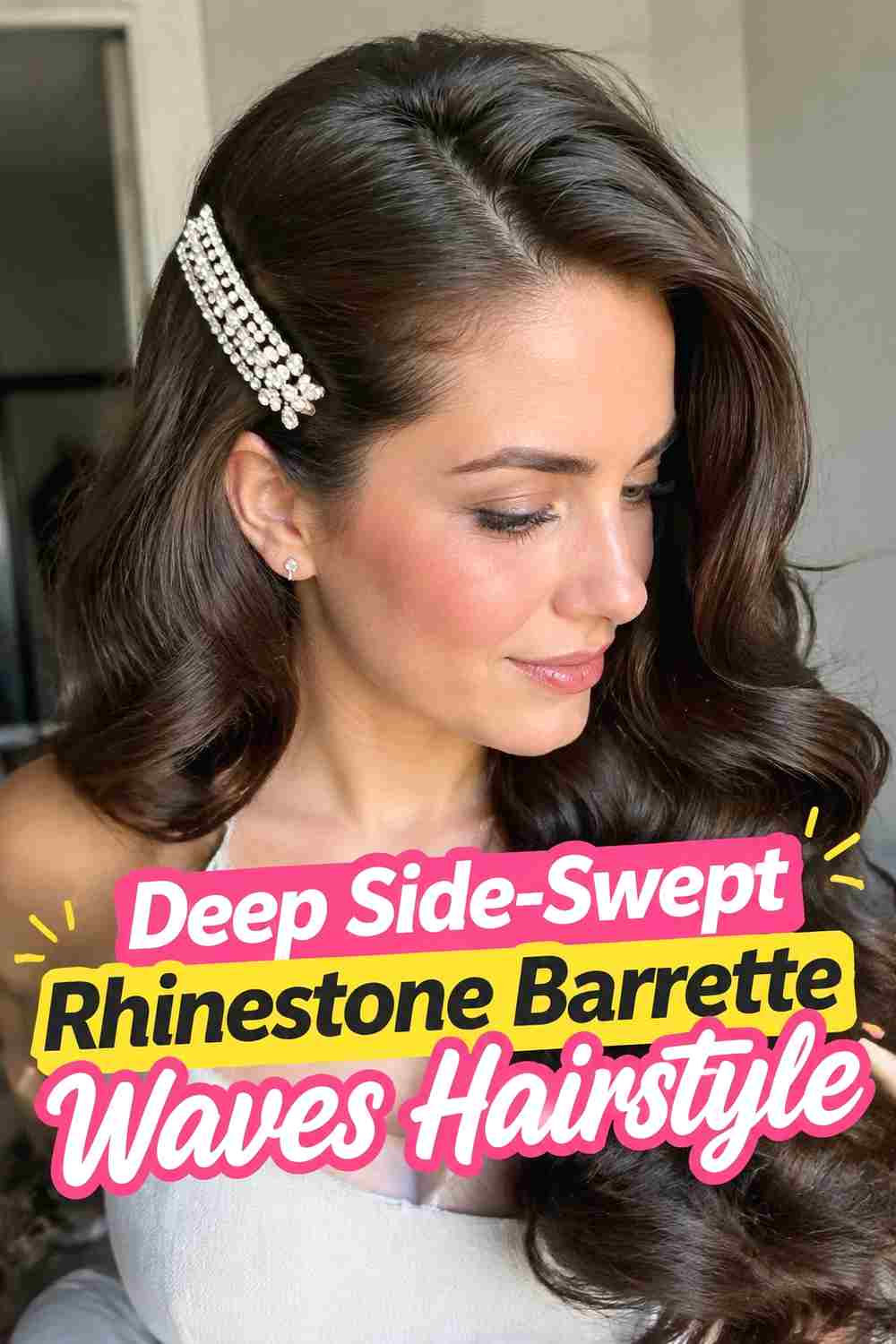 3. Deep Side Swept Rhinestone Barrette Waves Hairstyle